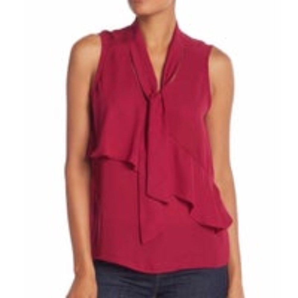 Parker Tie Neck Tiered Beetroot Tank Sz M